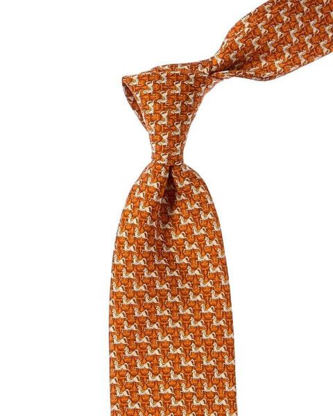 Ferragamo Orange Mustang Silk Tie Men's Orange Os