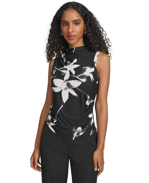 Блузка без рукавов с высоким воротником Calvin Klein женская с цветочным принтом