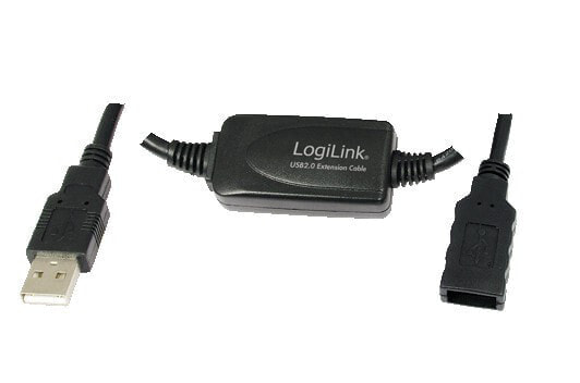 Разъем USB 2.0 LogiLink 25M M/F, черный, 25 м