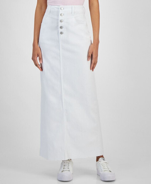 Juniors' Button-Fly Seam-Yoke Maxi Skirt