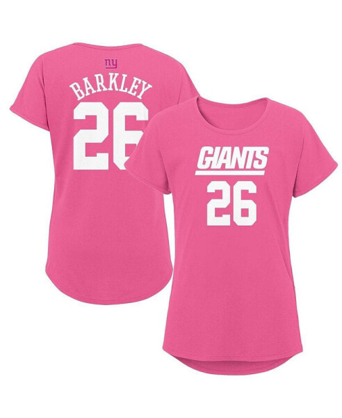 Big Girls Saquon Barkley Pink New York Giants Player Name and Number T-shirt
