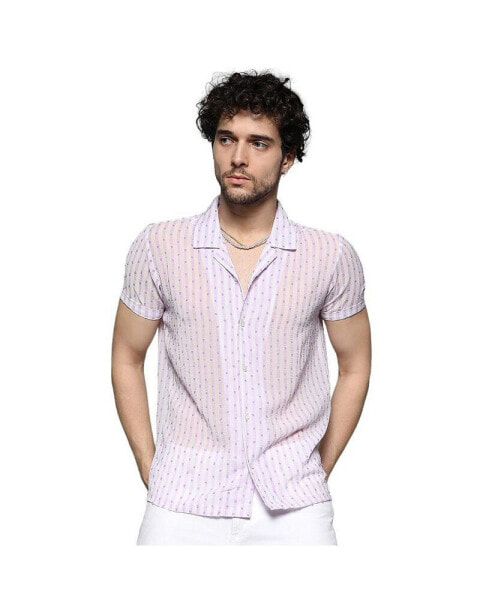 Men's White & Lavender Balanced Striped Shirt