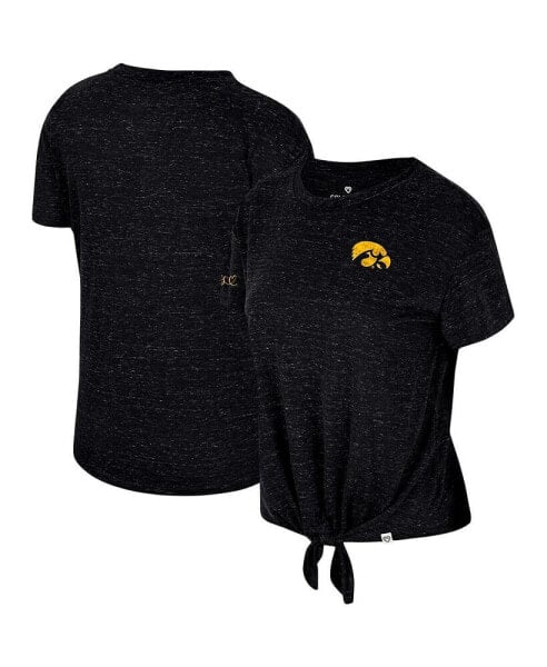 Women's Black Distressed Iowa Hawkeyes Finalists Tie-Front T-shirt
