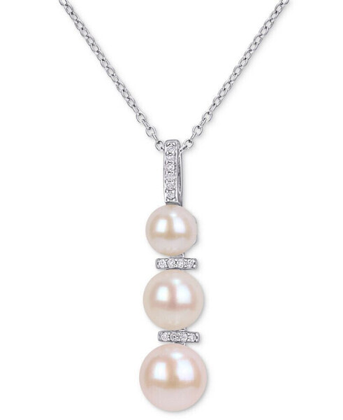 Macy's cultured Freshwater Pearl (6 - 8-1/2mm) & Diamond (1/20 ct. t.w.) Graduated Pendant Necklace in Sterling Silver