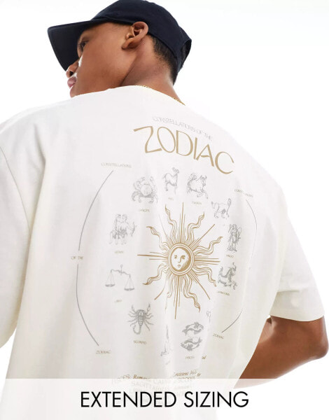 ASOS DESIGN oversized t-shirt in beige with celestial zodiac back print