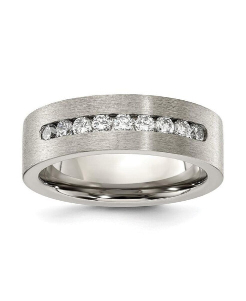 Titanium Brushed with CZ Flat Wedding Band Ring