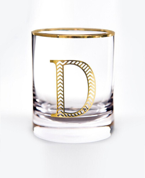 Стаканы для виски кристальные Qualia Glass monogram Rim and Letter D Double Old Fashioned, набор из 4 шт.