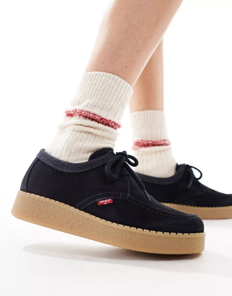 Levi's suede lace up apron shoes with red tab logo in navy