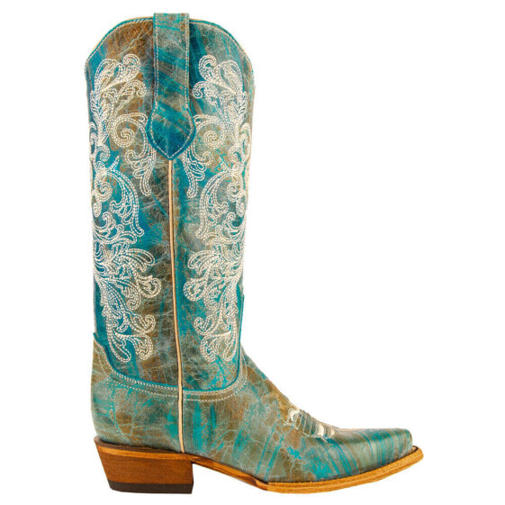 Ferrini Southern Charm Embroidered Pointed Toe Cowboy Womens Blue Dress Boots 8