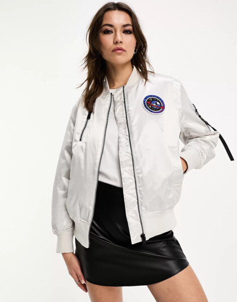 AllSaints – Echo – Bomberjacke in Metallic-Silber mit Reißverschluss