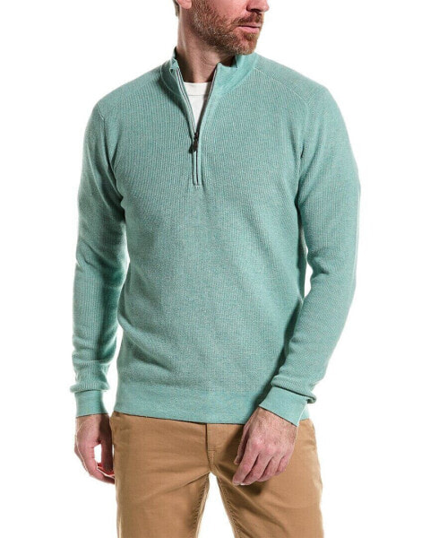 Raffi English Rib 1/4-Zip Mock Neck Sweater Men's Green Xl