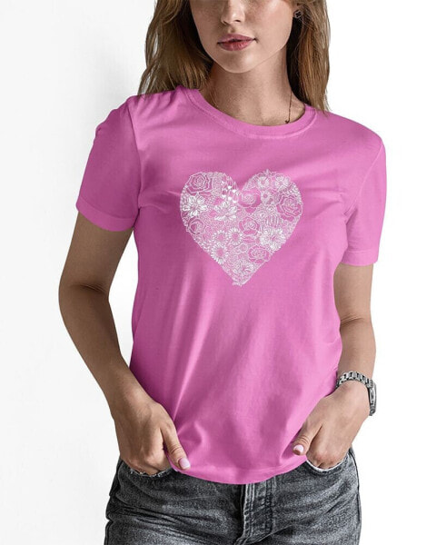 Women's Word Art Heart Flowers Short Sleeve T-shirt