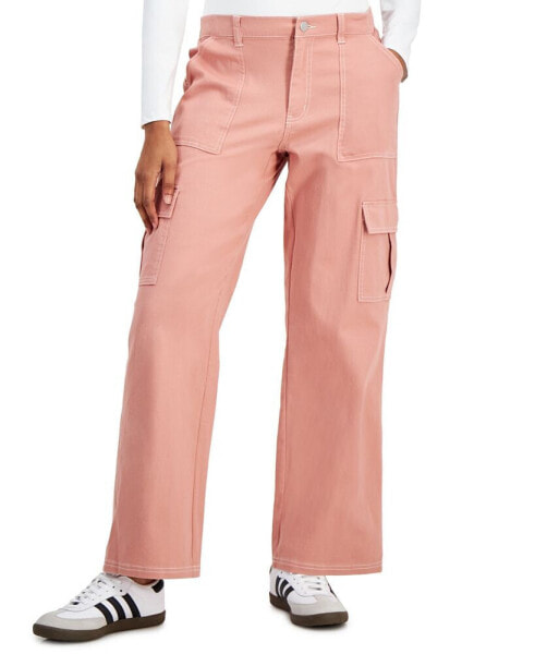 Juniors' Wide-Leg Comfort Fit Cargo Utility Pants