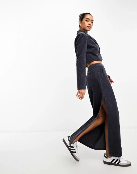 ASOS DESIGN cord maxi skirt in navy co-ord