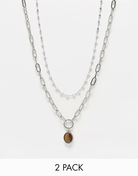 Reclaimed Vintage unisex 2 row necklace with silver chain