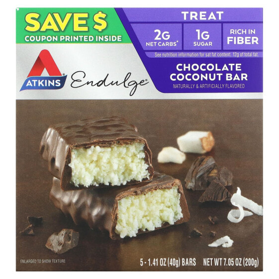 Endulge, Chocolate Coconut Bar, 5 Bars, 1.41 oz (40 g) Each