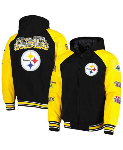 Men's Black Pittsburgh Steelers Defender Raglan Full-Zip Hoodie Varsity Jacket