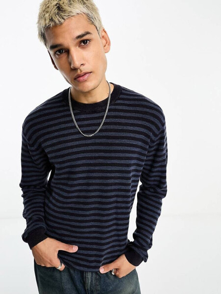 COLLUSION fine knit stripe jumper in washed blue