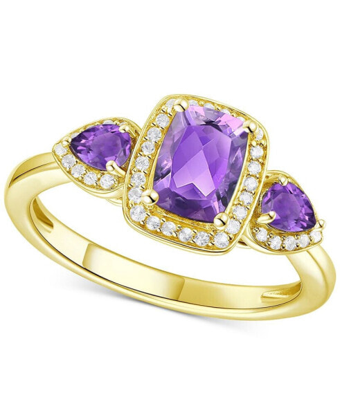 Amethyst (1-1/20 ct. t.w.) & Lab-Grown White Sapphire (1/6 ct. t.w.) Three Stone Halo Ring in 14k Gold-Plated Sterling Silver (Also in Additional Gemstones)