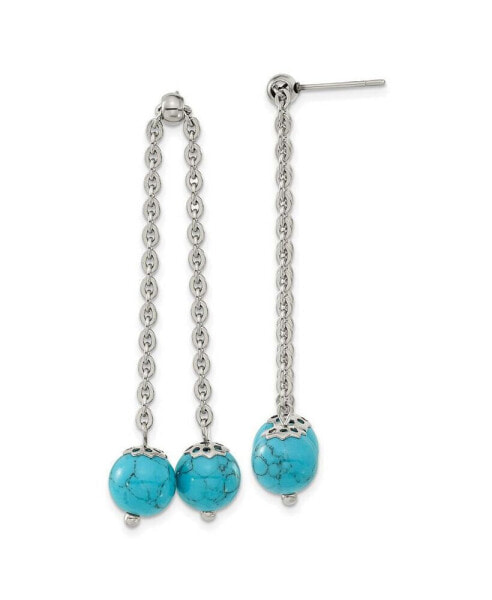 Stainless Steel Synthetic Turquoise Moveable Dangle Earrings