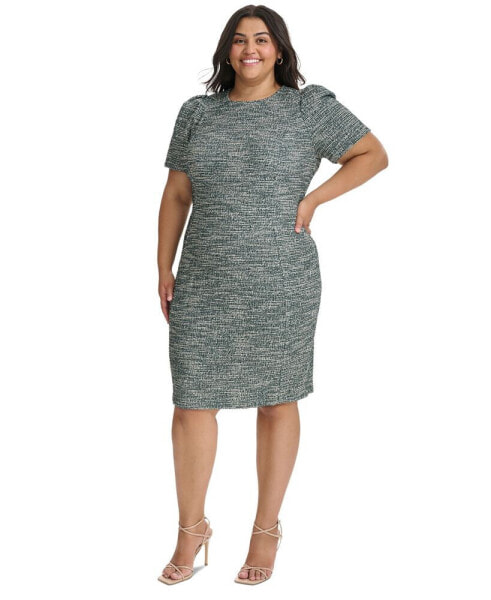 Plus Size Jewel-Neck Tweed Sheath Dress