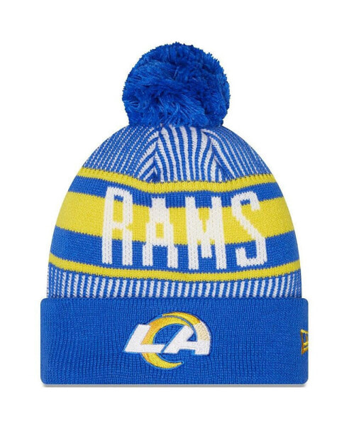 Men's Royal Los Angeles Rams Striped Cuffed Knit Hat with Pom