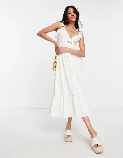 Topshop frill dobby broderie cut out midi sun dress in ivory