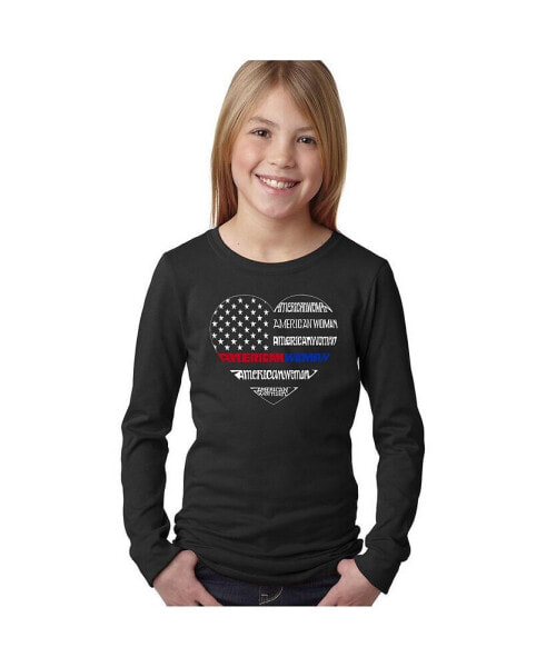 Big Girl's Word Art Long Sleeve T-Shirt - American Woman