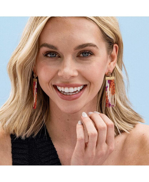 Lilah Semi-Precious Stone Post With Organic Shapes Beaded Fringe Earrings Blush