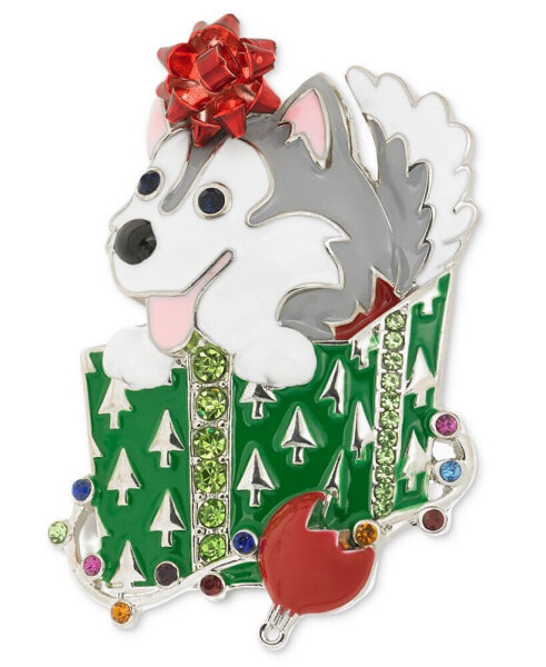 Silver-Tone Crystal Puppy Present Pin, Created for Macy's