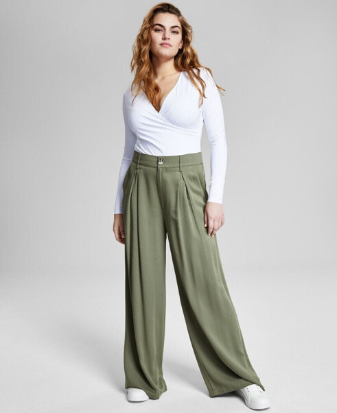 Women's Pleat-Front Wide-Leg Soft Pants