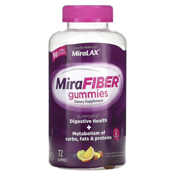 MiraFiber, Strawberry, Apple, Grape, Cherry, Orange, and Lemon, 72 Gummies