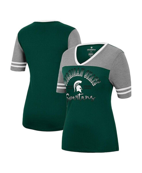 Women's Green, Heathered Gray Michigan State Spartans There You Are V-Neck T-shirt