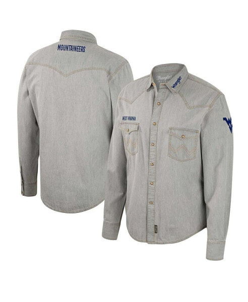Men's x Wrangler Gray West Virginia Mountaineers Cowboy Cut Western Full-Snap Long Sleeve Shirt
