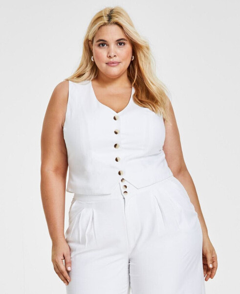 Plus Size Cropped Button-Front Vest, Created for Macy's
