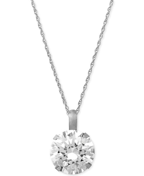 Cubic Zirconia Round Pendant Necklace in 14k Gold or 14k White Gold