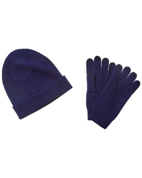 Qi Cashmere 2Pc Ribbed Cashmere Hat & Glove Set Men's