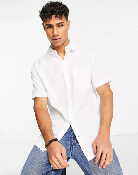 Brave Soul short sleeve pocket shirt in white