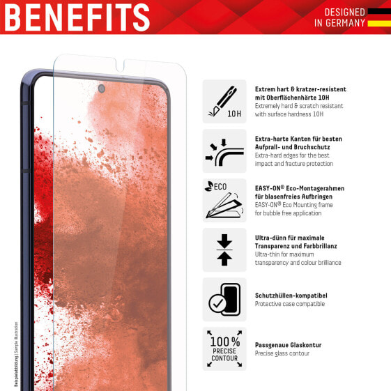 E.V.I. Displex Screen Protector (10H) for Samsung Galaxy S21 5G, Eco Mounting Frame, Tempered Glass, scratch resistant protective film, case friendly, Samsung, Galaxy S21, Dry application, Impact resistant, Scratch resistant, Dust resistant, Transparent, 1 pc(s)