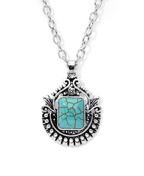 Macy's simulated Turquoise in Silver Plated Crest Pendant Necklace