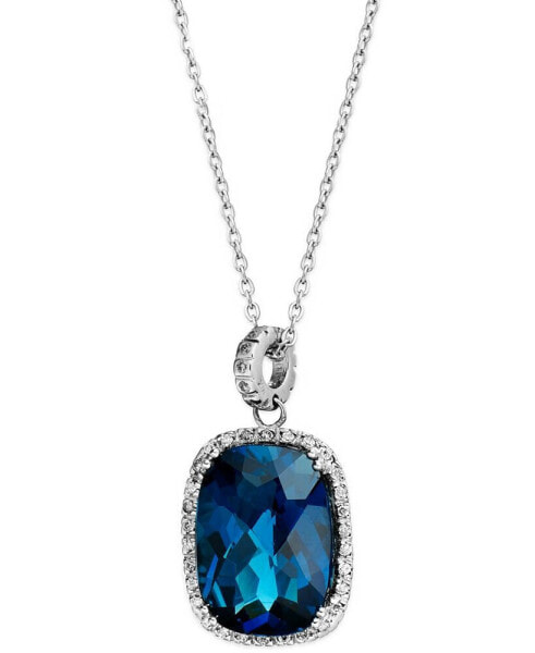 Macy's 14k White Gold Necklace, London Blue Topaz (15 ct. t.w.) and Diamond (1/4 ct. t.w.) Rectangle Pendant