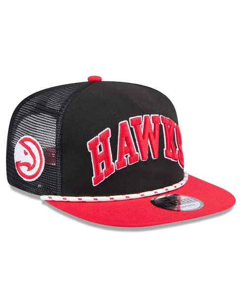 Men's Black/Red Atlanta Hawks Throwback Team Arch Golfer Snapback Hat