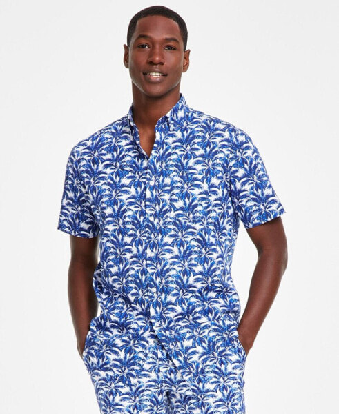 Men's Keys Regular-Fit Palm Leaf-Print Button-Down Poplin Shirt, Created for Macy's