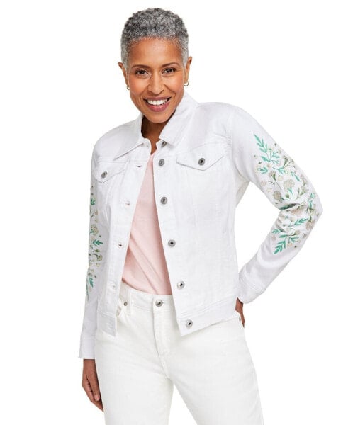 Women's Embroidered Classic Denim Jacket, Created for Macy's