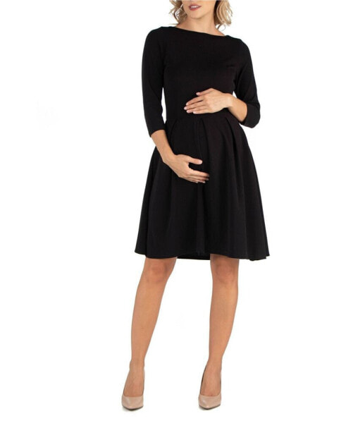 Knee Length Fit N Flare Maternity Dress with Pockets