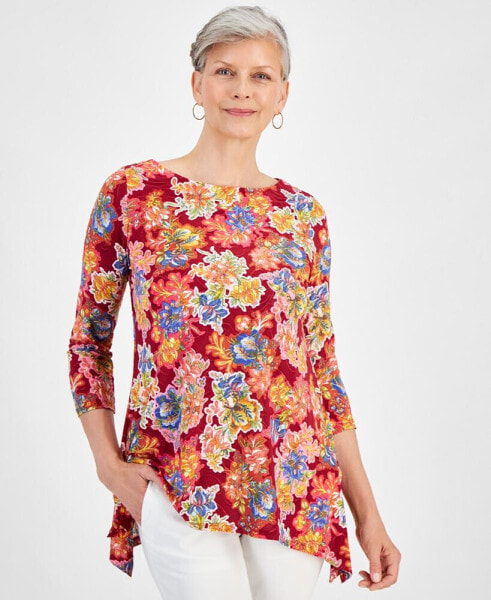 Women's Printed 3/4 Sleeve Jacquard Top, Created for Macy's