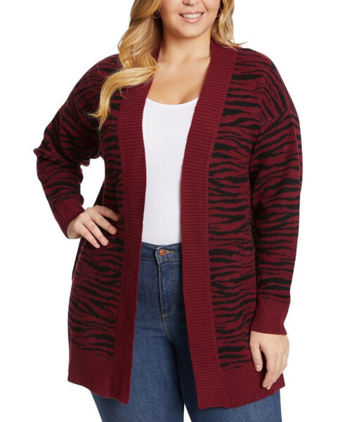 Trendy Plus Size Printed Open-Front Cardigan