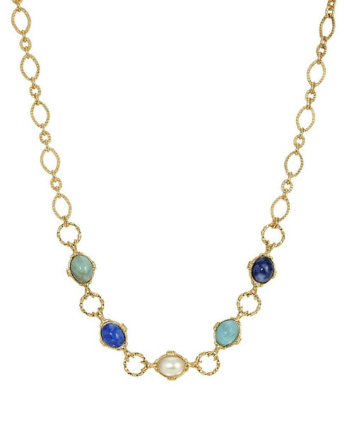 Gold-Tone Multi Color Link Necklace