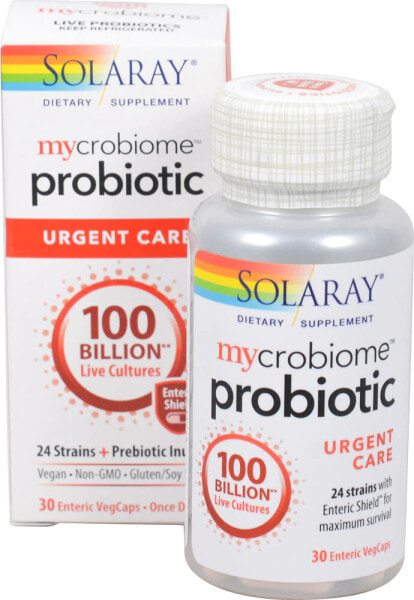 Solaray Mycrobiome Probiotic Urgent Комплекс с пребиотик инулином для иммунной и пищеварительной поддержки 100 млрд КОЕ 30 капсул
