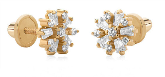 Delicate gold earrings with zircons 14/186.981/17ZIR